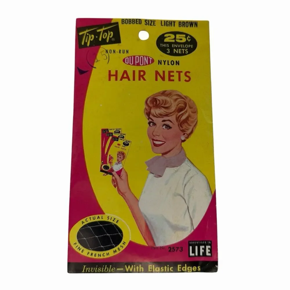 Vintage Tip Top 3-Pack Hair Nets Bobbed Size Light Brown Nylon NIP Collectible